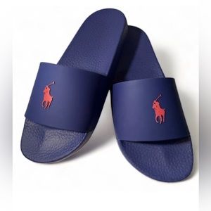 💙💙❤️🔥☀️ NWT Polo Ralph Lauren Men's Pony
Slides Sandals Blue With Red Pony